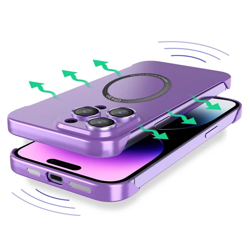 For iPhone 14 Pro Anti-scratch Ultra Slim Magnetic Phone Case Frameless PC Back Cover Compatible with MagSafe - Dark Blue