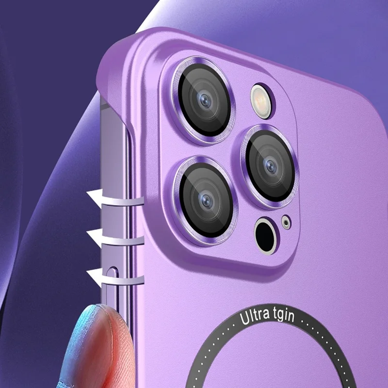 For iPhone 14 Pro Anti-scratch Ultra Slim Magnetic Phone Case Frameless PC Back Cover Compatible with MagSafe - Dark Blue