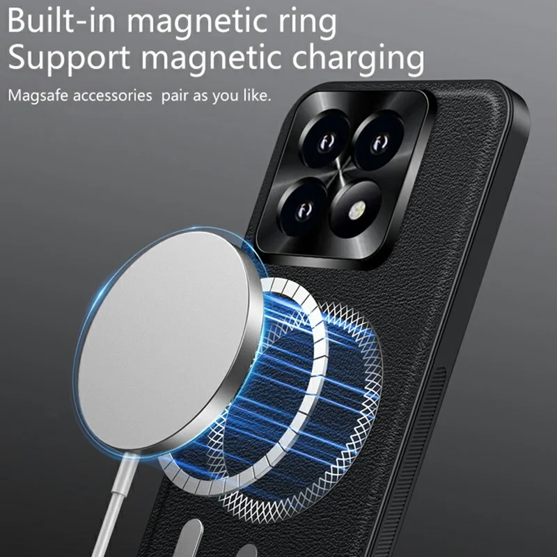 Étui Xiaomi 17 Compatible avec MagSafe Couverture arrière de téléphone en PU TPU PC avec cadre de lentille en métal - Rouge vin