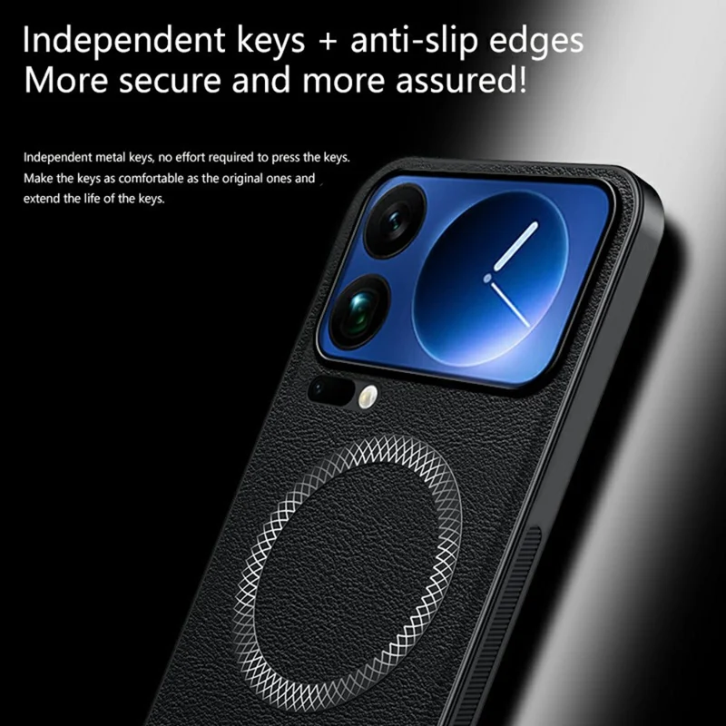 Capa Xiaomi 17 Pro Max Compatível com MagSafe PU TPU PC Capa Traseira de Telefone com Moldura de Lente de Metal - Marrom