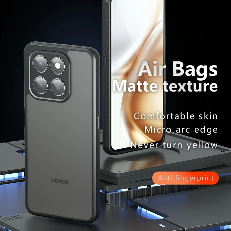 Matte hoesje voor Honor 400 Smart 5G / 4G / X7d 4G Skin-Touch TPU + PC telefoonhoes, Transparant Zwart