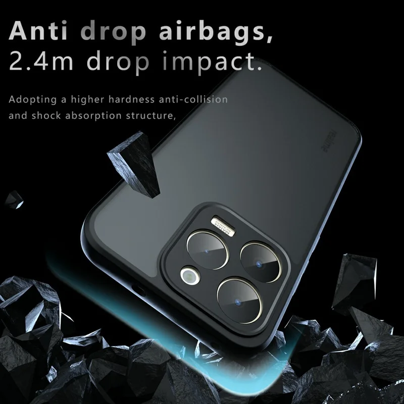 For Realme 15T 5G Case Skin-Touch TPU + PC Matte Phone Back Cover, Transparent Black