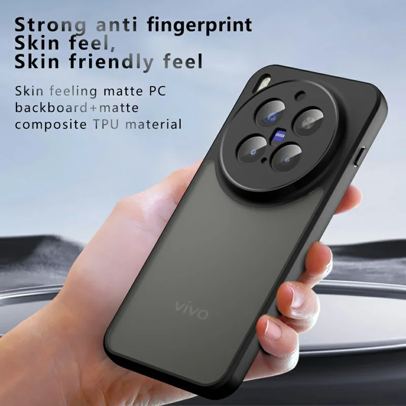 For vivo X300 Pro 5G Case Skin-Touch TPU + PC Matte Phone Back Cover, Transparent Black