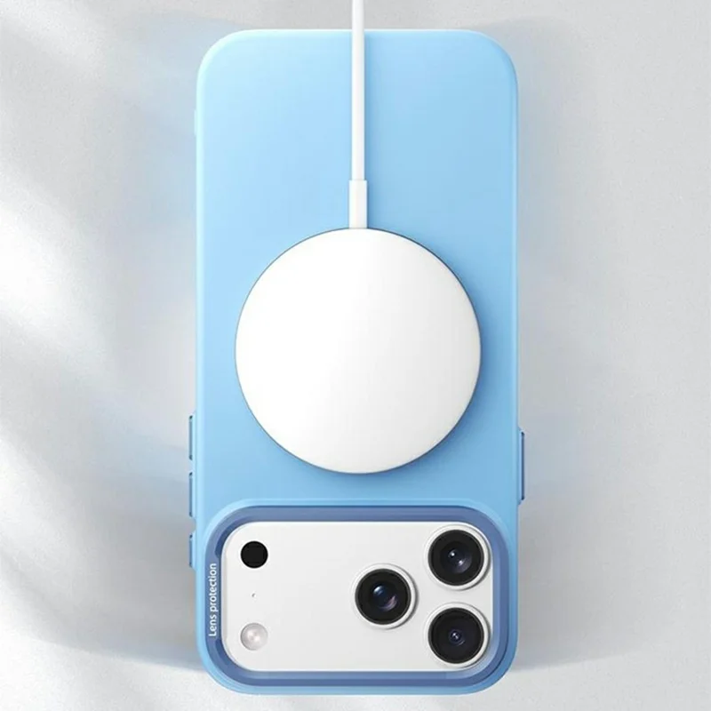 Funda magnética para iPhone 17 Pro Max de fibra vegetal + Funda de teléfono de PC con marco de lente de metal - Azul