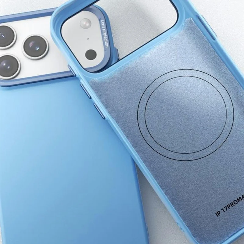 Funda magnética para iPhone 17 Pro Max de fibra vegetal + Funda de teléfono de PC con marco de lente de metal - Azul