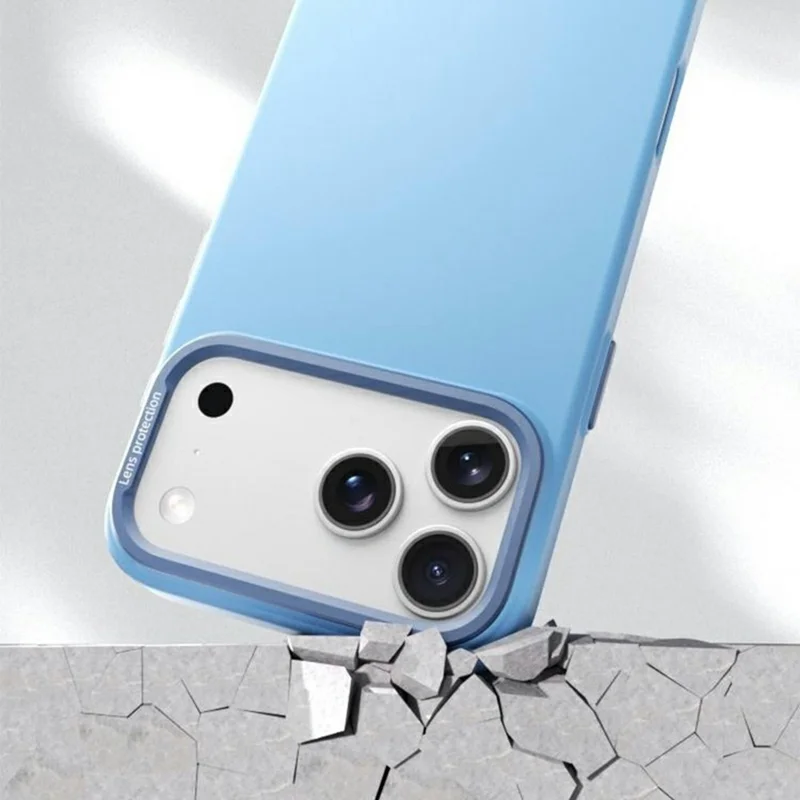 Funda magnética para iPhone 17 Pro Max de fibra vegetal + Funda de teléfono de PC con marco de lente de metal - Azul