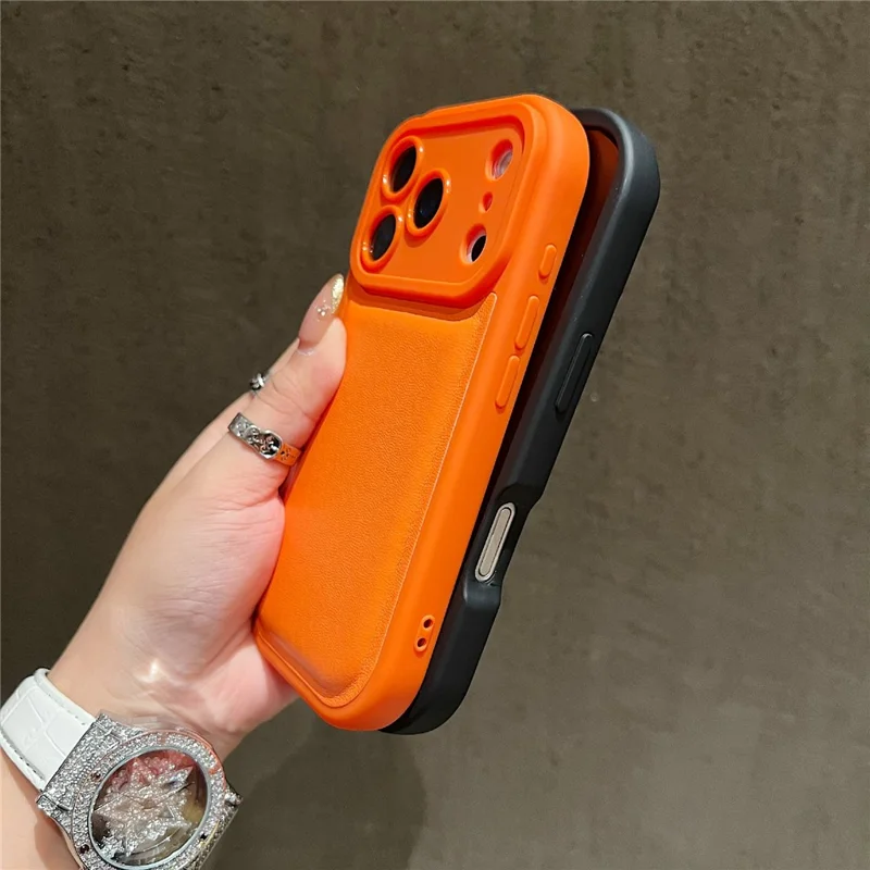 iPhone 17 Pro Max Hülle mit rundem Loch, stoßfest, PU + TPU Handyhülle - Orange