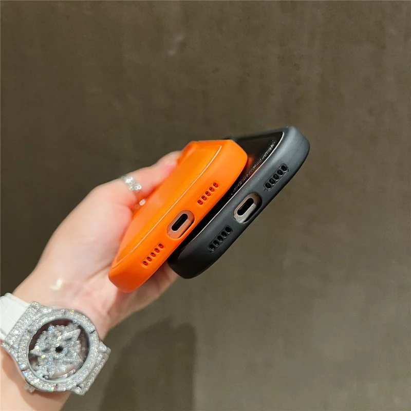 iPhone 17 Pro Max Hülle mit rundem Loch, stoßfest, PU + TPU Handyhülle - Orange