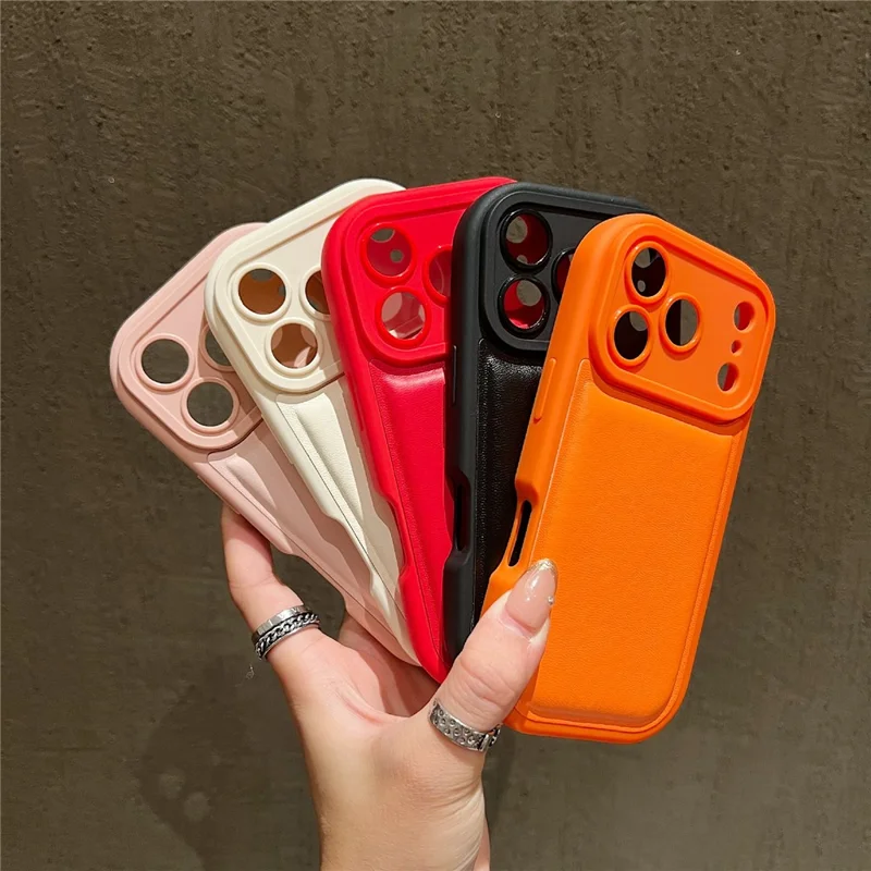 iPhone 17 Pro Max Hülle mit rundem Loch, stoßfest, PU + TPU Handyhülle - Orange