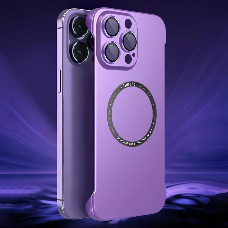 For iPhone 14 Pro Max Hard PC Phone Case Glass Lens Protector Frameless Protective Cover Compatible with MagSafe - Matcha Green