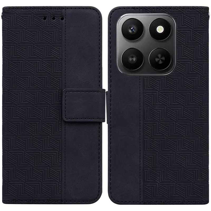 Voor Honor 400 Smart 5G / 4G / X7d 4G Hoesje Geometrisch Patroon Leren Portemonnee Telefoonhoesje met Polsbandje - Zwart