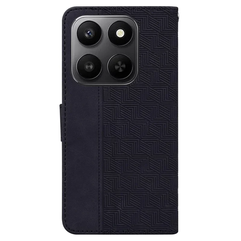 Voor Honor 400 Smart 5G / 4G / X7d 4G Hoesje Geometrisch Patroon Leren Portemonnee Telefoonhoesje met Polsbandje - Zwart