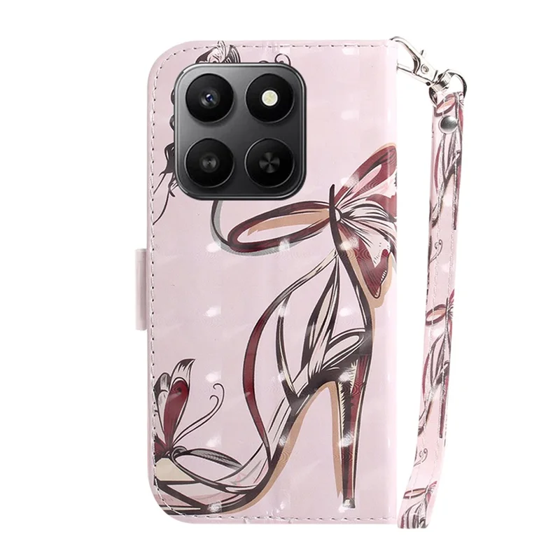 For Honor 400 Smart 5G / 4G / X7d 4G Case Pattern Printing Leather Wallet Phone Cover with Wrist Strap - Butterfly High Heels