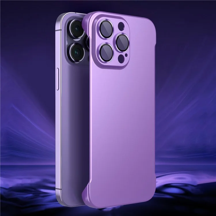 Para iPhone 14 Pro Max Ultra Slim PC Cover Sem Armação Dissipação de Calor Capa de Telefone com Protetor de Lente de Vidro - Roxo Escuro