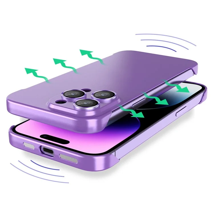 Para iPhone 14 Pro Max Ultra Slim PC Cover Sem Armação Dissipação de Calor Capa de Telefone com Protetor de Lente de Vidro - Roxo Escuro