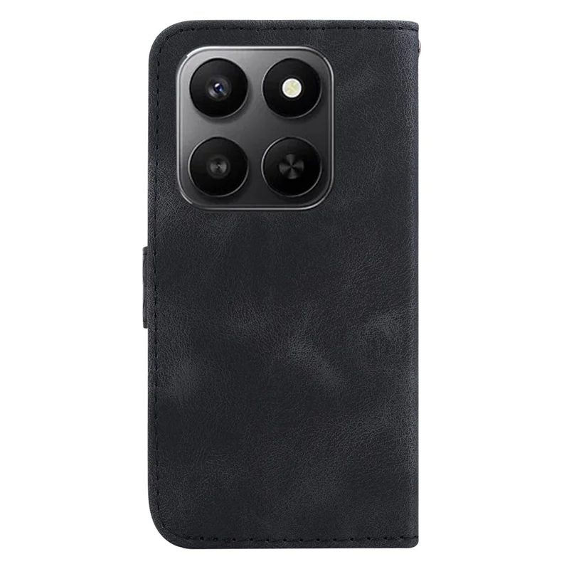 For Honor 400 Smart 5G / 4G / X7d 4G Stand Case 7-Shaped Pattern Imprint Leather Phone Cover with Strap - Black