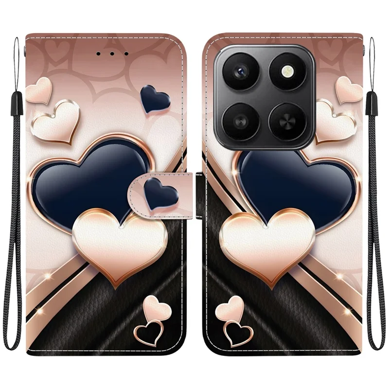 For Honor 400 Smart 5G / 4G / X7d 4G Leather Case Stand Wallet Pattern Printing Phone Cover with Wrist Strap - Love