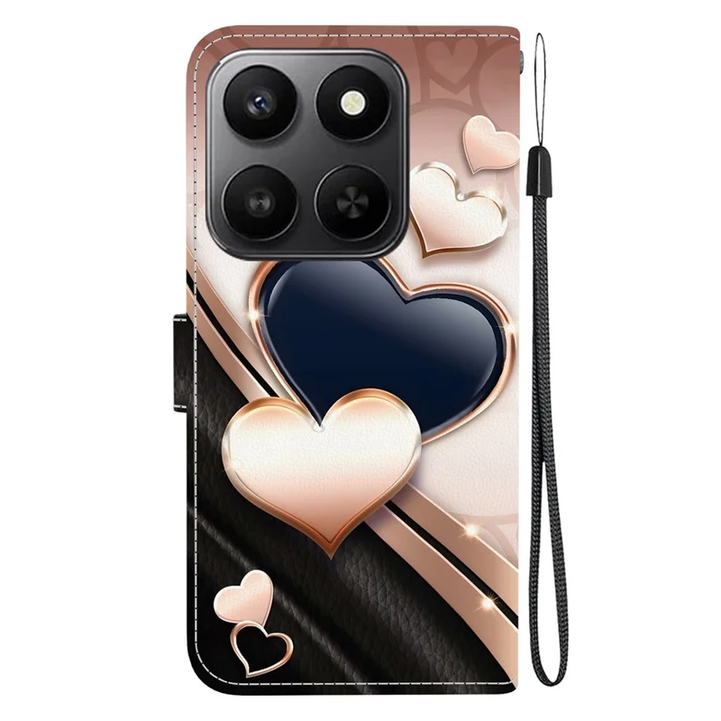 For Honor 400 Smart 5G / 4G / X7d 4G Leather Case Stand Wallet Pattern Printing Phone Cover with Wrist Strap - Love