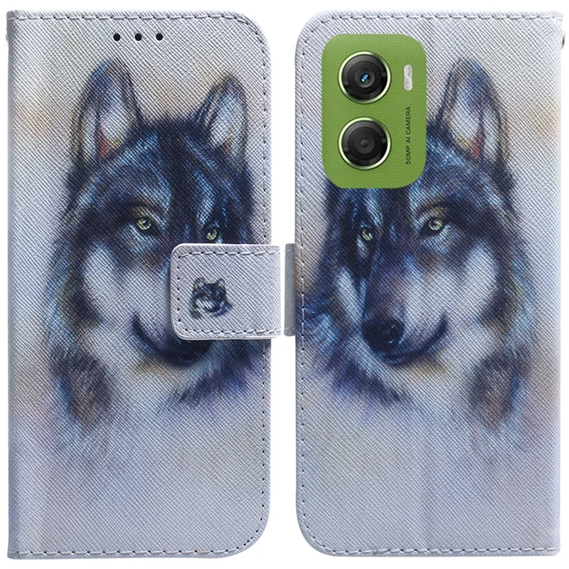 For Motorola Moto G06 4G Wallet Case Pattern Print Leather Phone Cover - Wolf