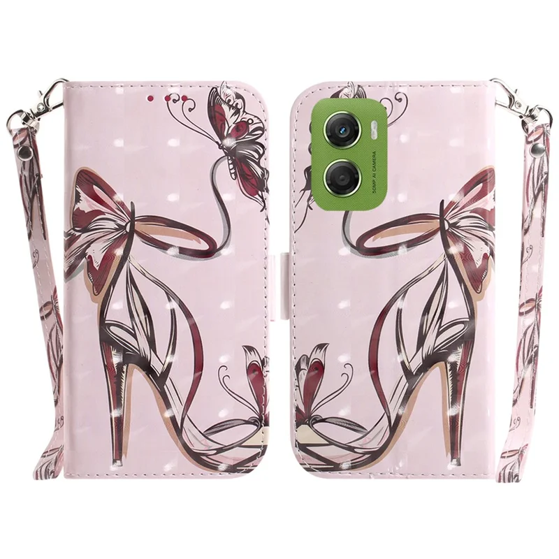 For Motorola Moto G06 Power 4G / G06 4G Case Pattern Printing Leather Wallet Phone Cover with Wrist Strap - Butterfly High Heels
