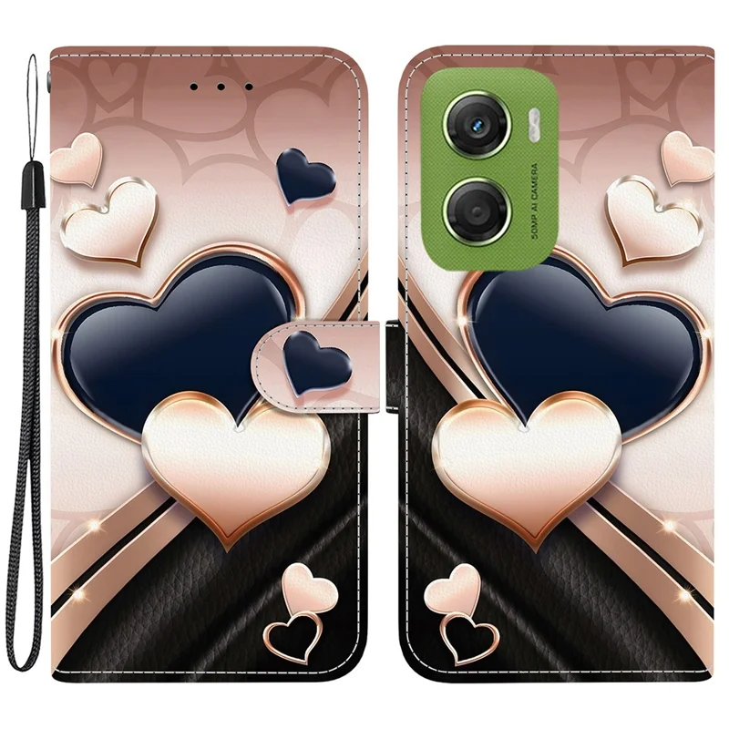 For Motorola Moto G06 4G Leren Hoesje Stand Wallet Patroonbedrukking Telefoonhoesje met Polsbandje - Liefde