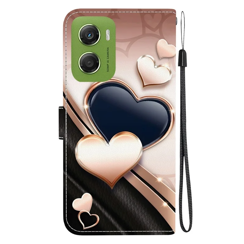 For Motorola Moto G06 4G Leren Hoesje Stand Wallet Patroonbedrukking Telefoonhoesje met Polsbandje - Liefde