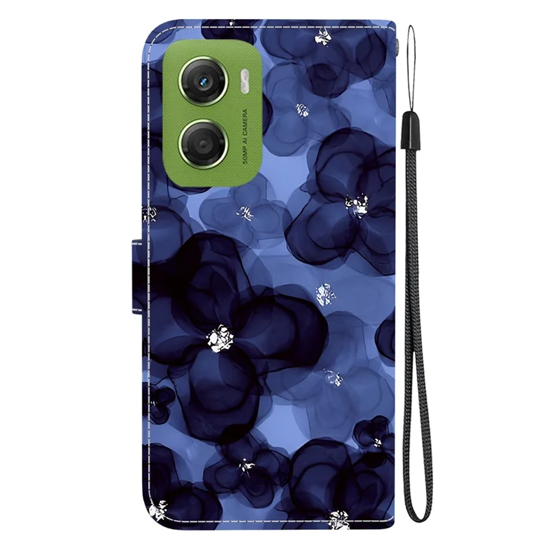Futerał portfelowy z nadrukiem dla Motorola Moto G06 4G, pokrowiec ze skóry z podstawką i paskiem na nadgarstek - niebieski kwiatowy wzór