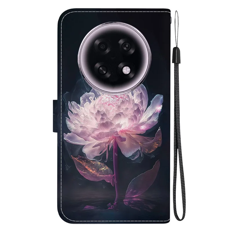 For Oppo F31 Pro+ 5G  /  A6 GT 5G Wallet Phone Case Anti-Drop Pattern Printing Leather Flip Cover with Strap - Purple Peony