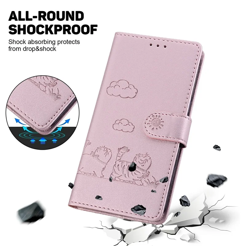 For Oppo F31 Pro+ 5G  /  A6 GT 5G Case RFID Blocking Kitten Pattern TPU + PU Leather Phone Cover with Wrist Strap - Pink