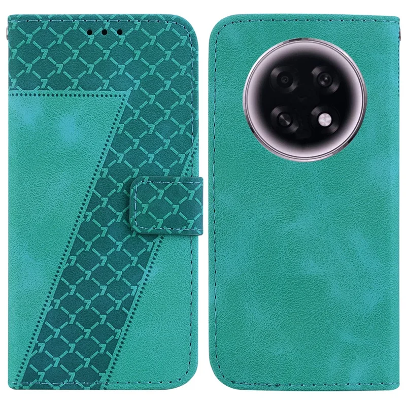 For Oppo F31 Pro+ 5G  /  A6 GT 5G Stand Case 7-Shaped Pattern Imprint Leather Phone Cover with Strap - Green