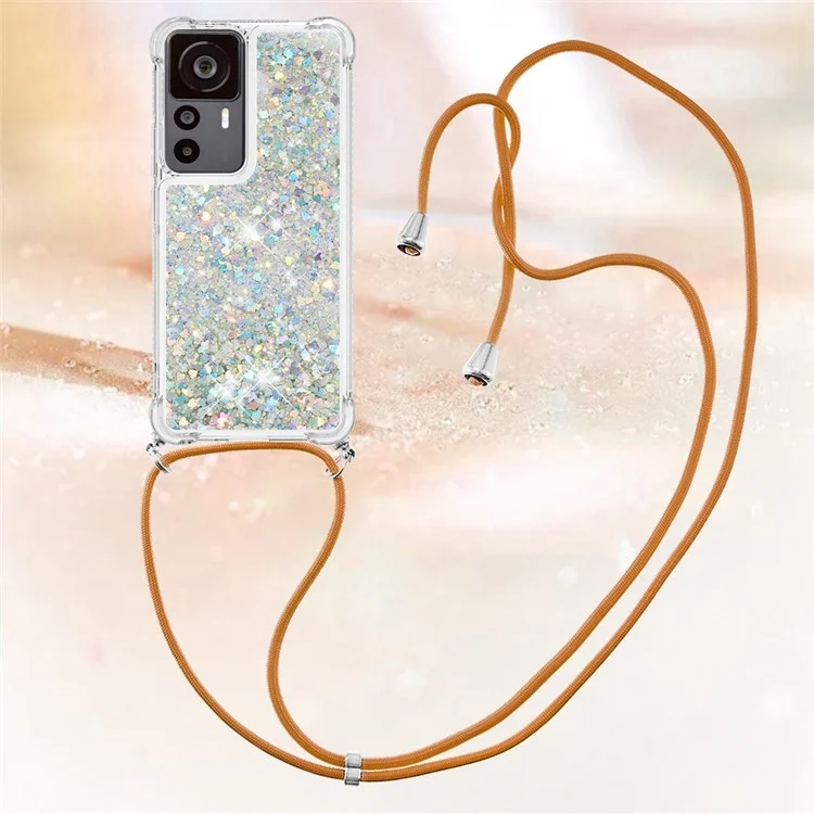 Для Xiaomi 12T 5G / 12T Pro 5G / Redmi K50 Ultra 5G Чехол для телефона Quicksand YB Quicksand Series-4 Drop Proof TPU Защитный чехол для телефона с ремешком - Серебристый / Сердца