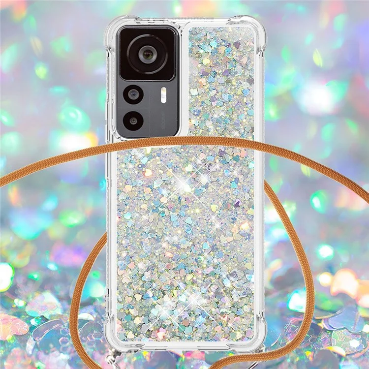 Для Xiaomi 12T 5G / 12T Pro 5G / Redmi K50 Ultra 5G Чехол для телефона Quicksand YB Quicksand Series-4 Drop Proof TPU Защитный чехол для телефона с ремешком - Серебристый / Сердца
