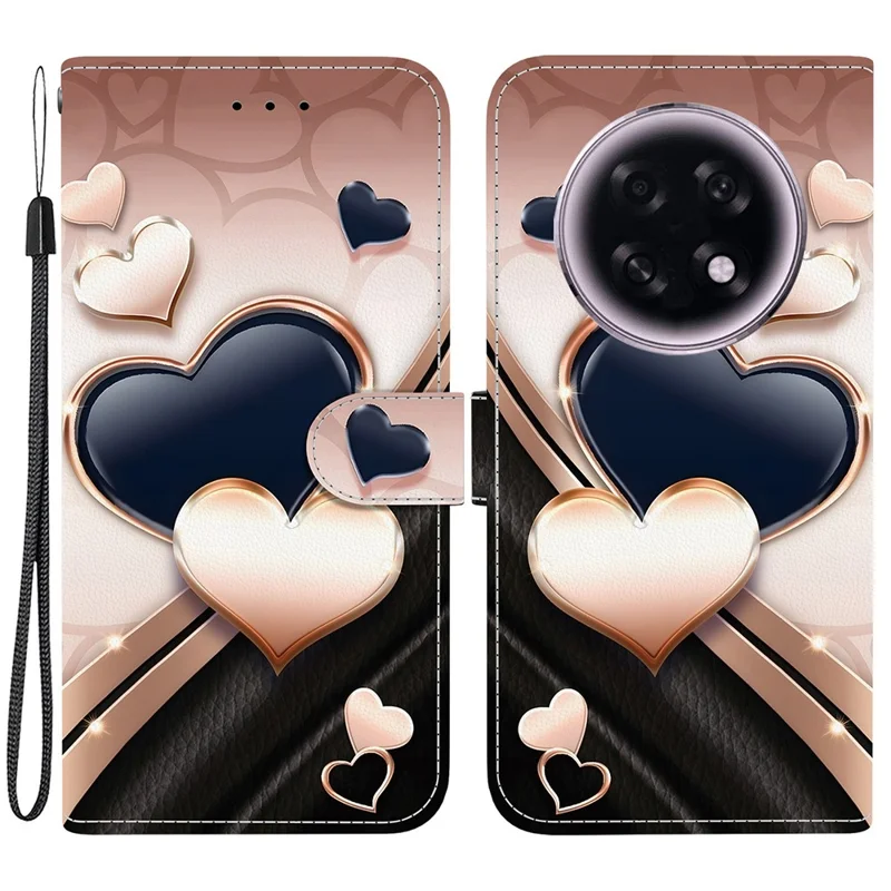 For Oppo F31 Pro+ 5G  /  A6 GT 5G Leather Case Stand Wallet Pattern Printing Phone Cover with Wrist Strap - Love