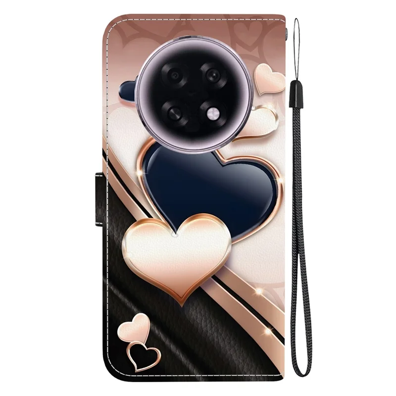 For Oppo F31 Pro+ 5G  /  A6 GT 5G Leather Case Stand Wallet Pattern Printing Phone Cover with Wrist Strap - Love