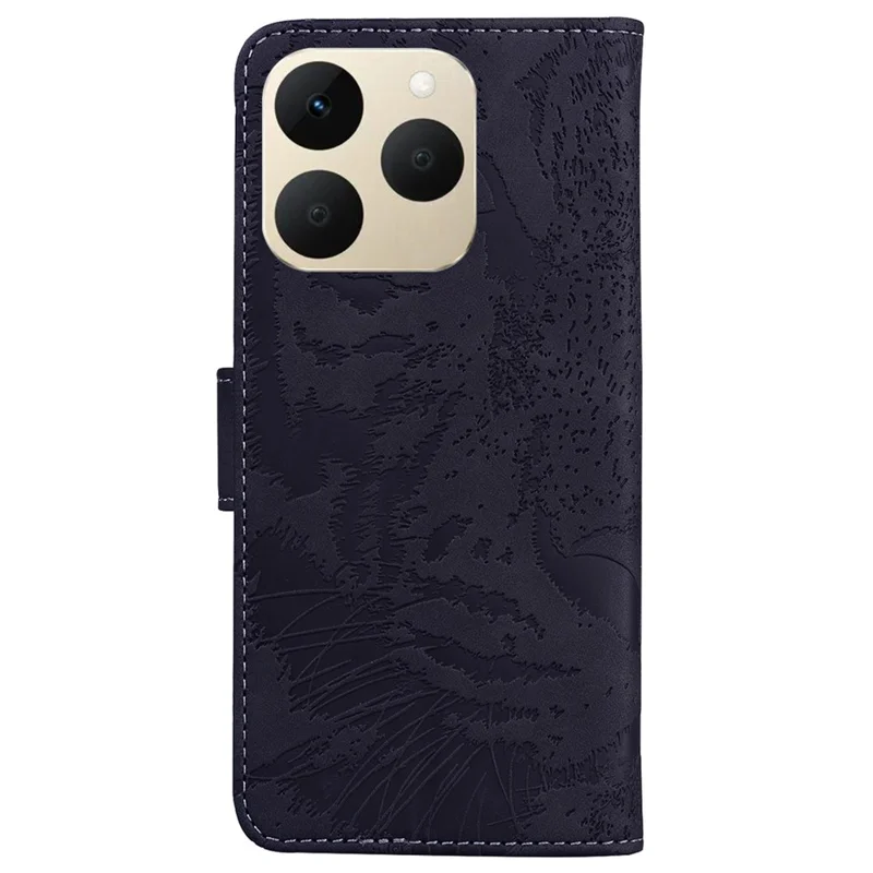 For Realme 15T 5G Case Tiger Imprint Leather Wallet Phone Cover - Black