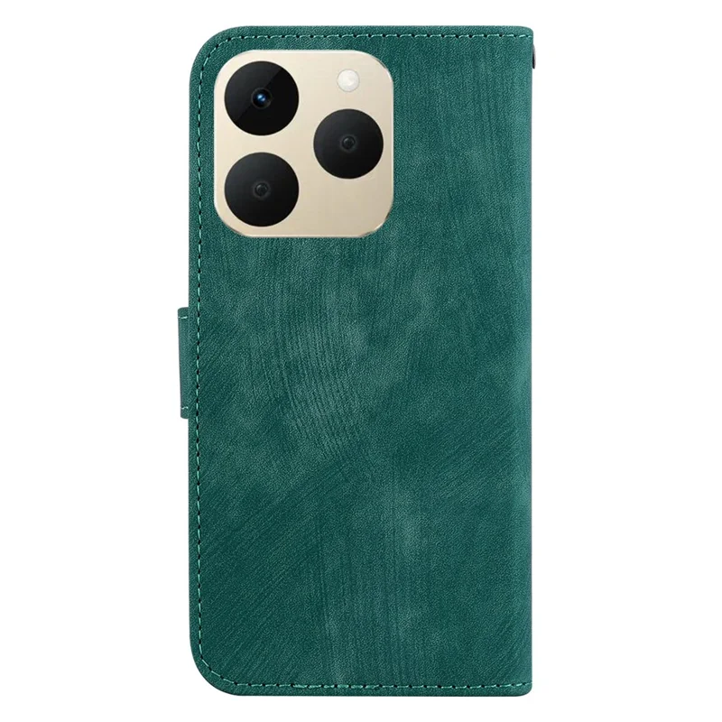 For Realme 15T 5G Wallet Case Tiger Imprint Leather Shockproof Phone Cover with Wrist Strap - Green