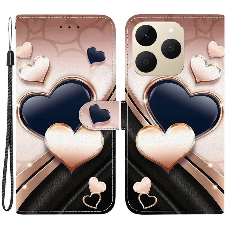 For Realme 15T 5G Leather Case Stand Wallet Pattern Printing Phone Cover with Wrist Strap - Love