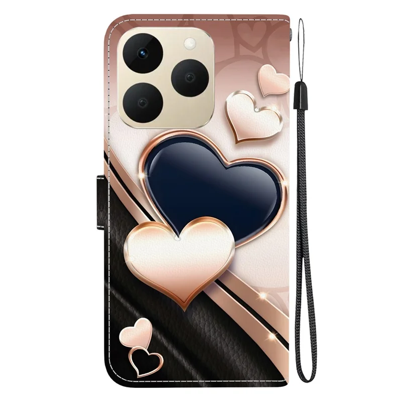 For Realme 15T 5G Leather Case Stand Wallet Pattern Printing Phone Cover with Wrist Strap - Love