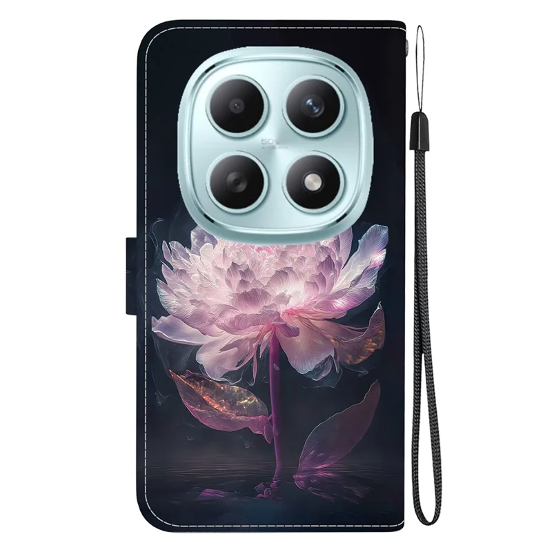 Xiaomi Redmi Note 15 5G (China) Brieftasche Handyhülle Anti-Drop Muster Bedruckt Leder Flip Cover mit Riemen - Lila Pfingstrose