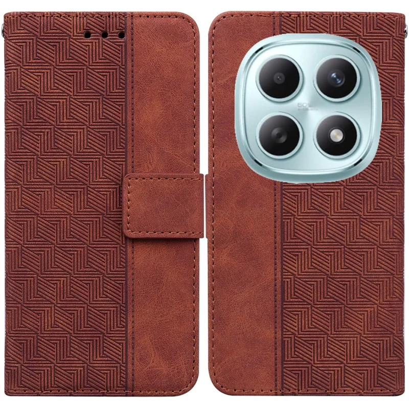 For Xiaomi Redmi Note 15 5G (Global) Case Geometry Pattern Leather Wallet Phone Cover with Wrist Strap - Brown