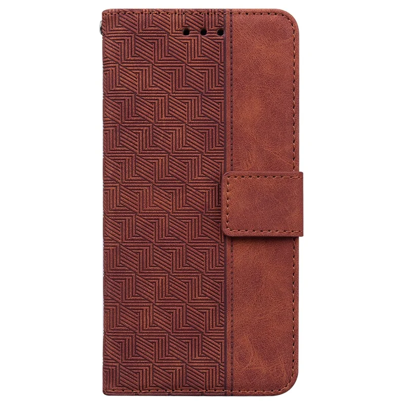 For Xiaomi Redmi Note 15 5G (Global) Case Geometry Pattern Leather Wallet Phone Cover with Wrist Strap - Brown