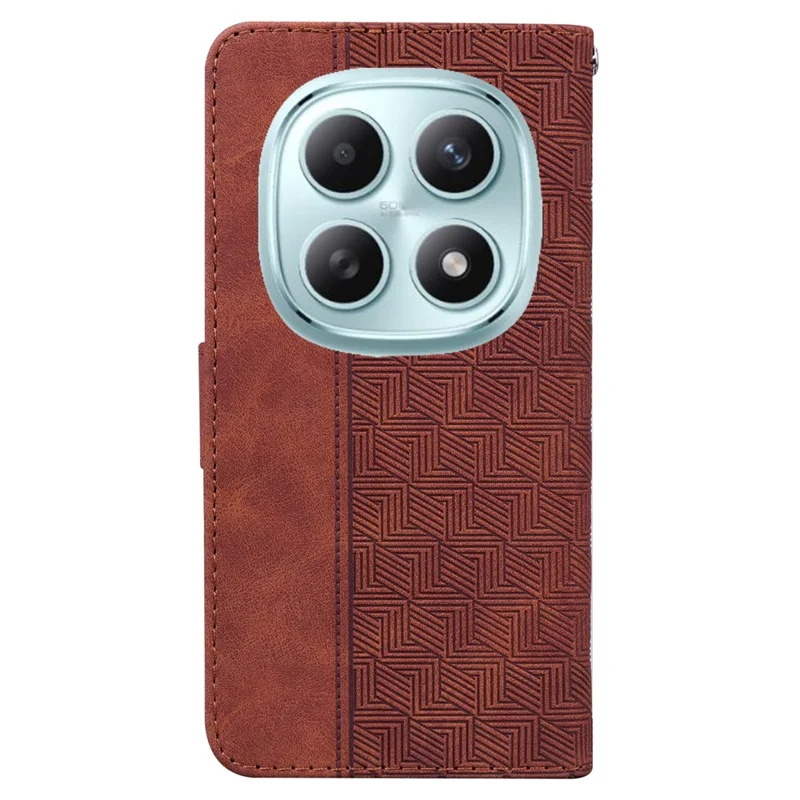 For Xiaomi Redmi Note 15 5G (Global) Case Geometry Pattern Leather Wallet Phone Cover with Wrist Strap - Brown