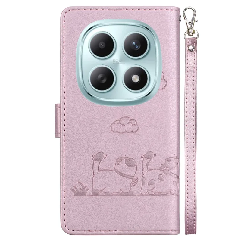 Capa para Xiaomi Redmi Note 15 5G (China) RFID Blocking Kitten Pattern TPU + PU Leather com Alça de Pulso - Rosa