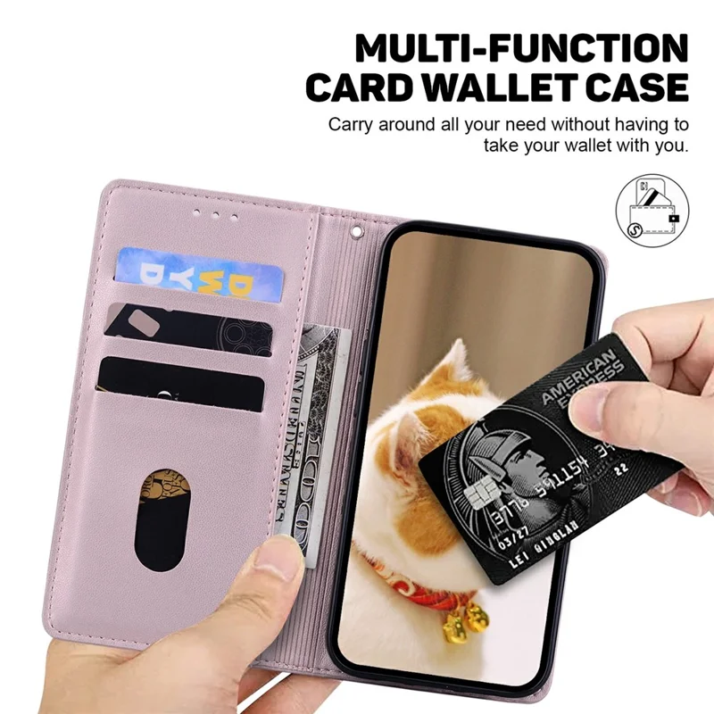 Capa para Xiaomi Redmi Note 15 5G (China) RFID Blocking Kitten Pattern TPU + PU Leather com Alça de Pulso - Rosa
