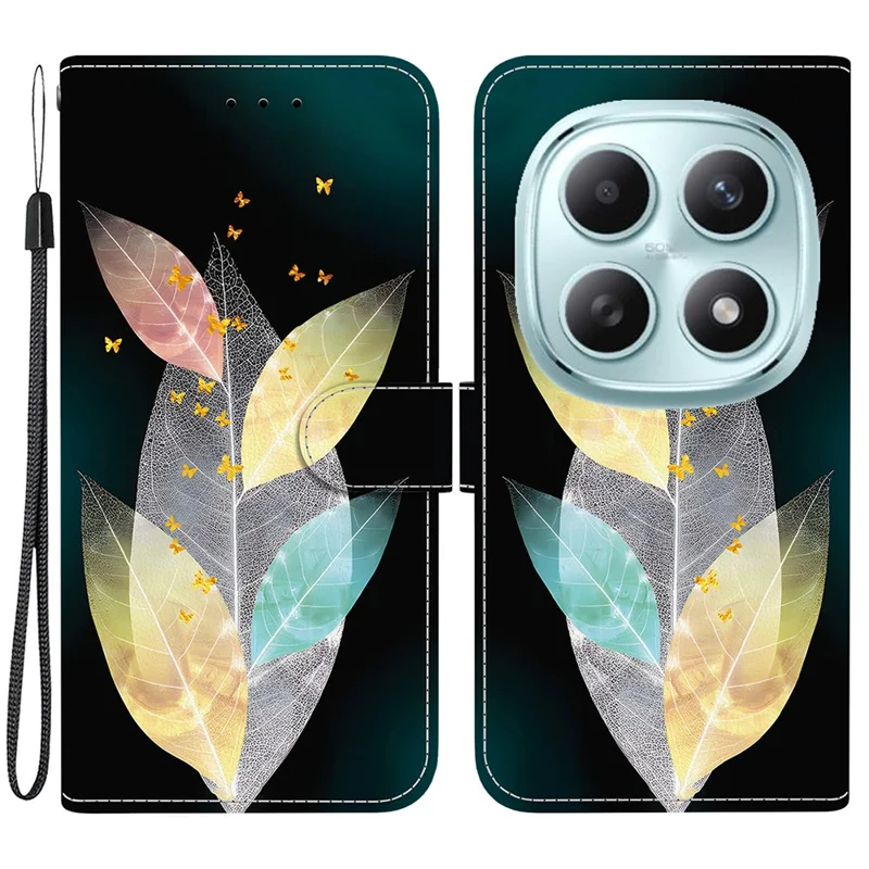 For Xiaomi Poco M8 5G / Redmi Note 15 5G (Global) Case Pattern Printing Leather Flip Wallet Phone Cover with Lanyard - Colored Leaves