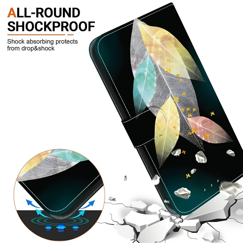 For Xiaomi Poco M8 5G / Redmi Note 15 5G (Global) Case Pattern Printing Leather Flip Wallet Phone Cover with Lanyard - Colored Leaves