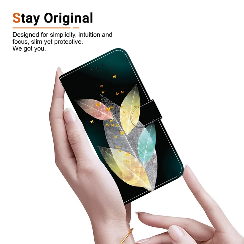 For Xiaomi Poco M8 5G / Redmi Note 15 5G (Global) Case Pattern Printing Leather Flip Wallet Phone Cover with Lanyard - Colored Leaves