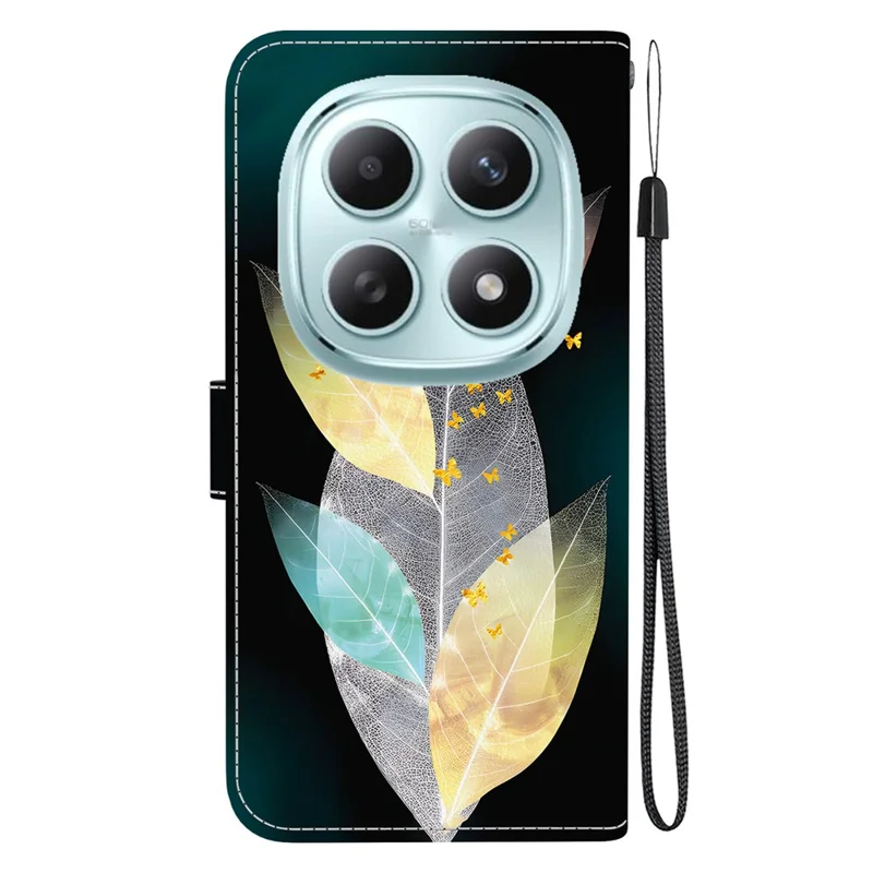 For Xiaomi Poco M8 5G / Redmi Note 15 5G (Global) Case Pattern Printing Leather Flip Wallet Phone Cover with Lanyard - Colored Leaves