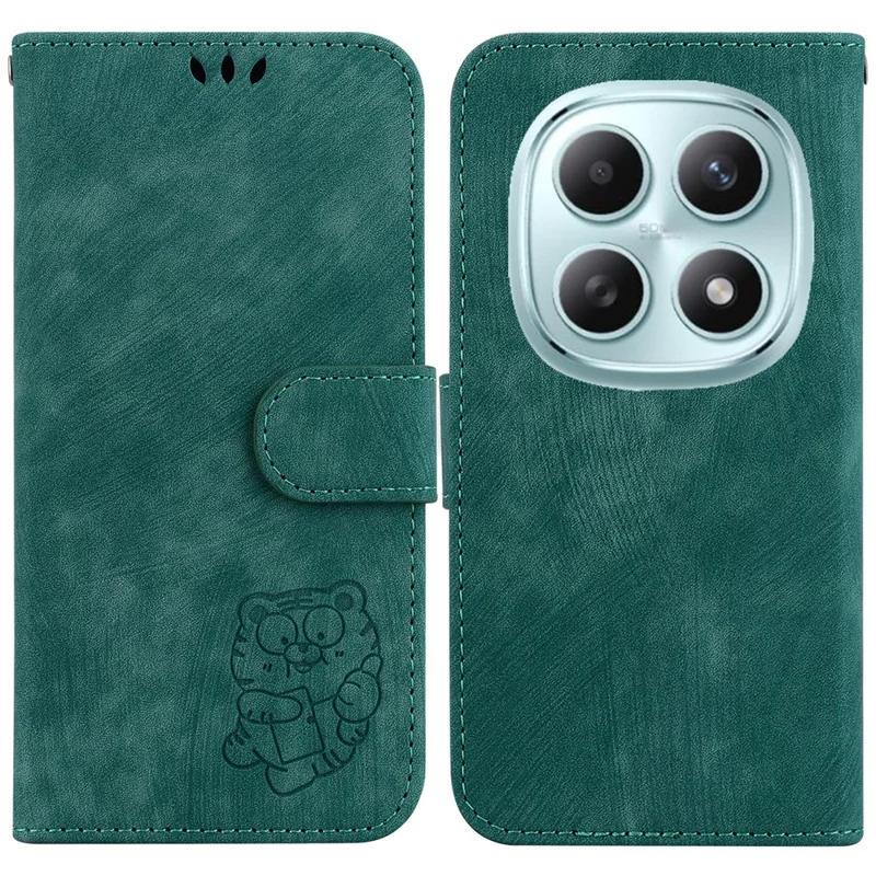 Étui portefeuille pour Xiaomi Redmi Note 15 5G (Chine) avec motif tigre en cuir et protection antichoc avec dragonne - Vert