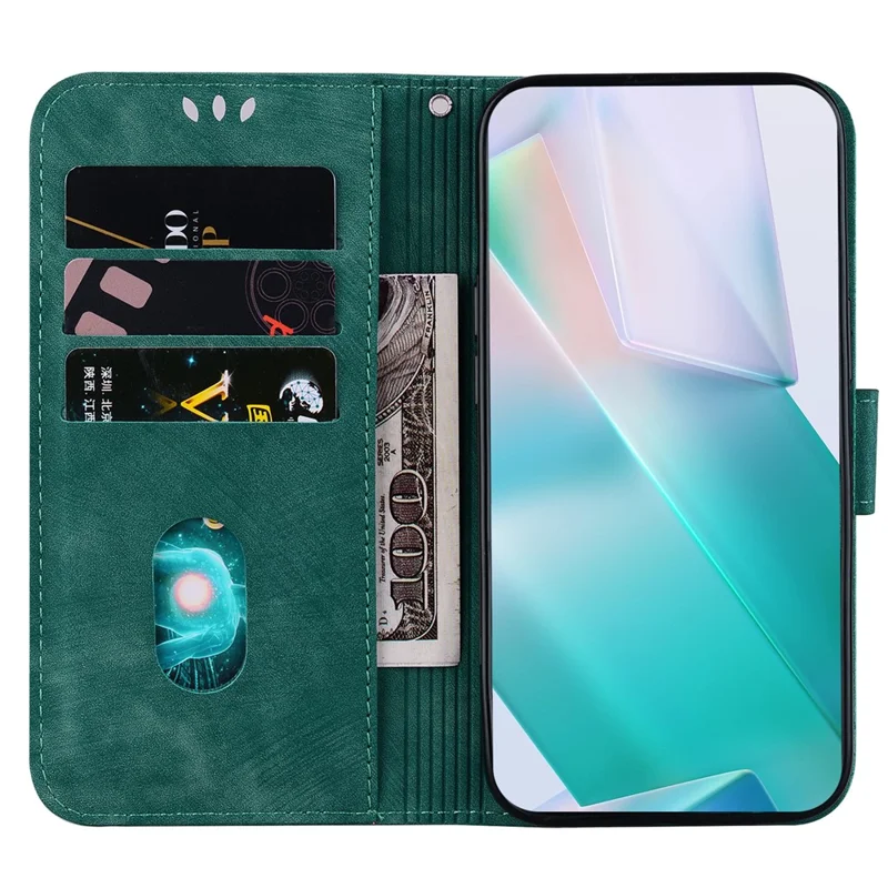 Étui portefeuille pour Xiaomi Redmi Note 15 5G (Chine) avec motif tigre en cuir et protection antichoc avec dragonne - Vert